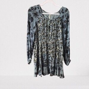 Free People Penny Lover Blue and Black Floral Babydoll Mini Dress